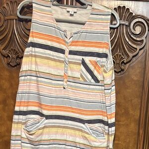 J. Jill Orange and Gray Striped Midi Dress